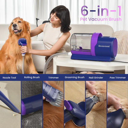 Dog Grooming All-in-One Kit with Vacuum Brush 2.5L Large Pog, Stainless Steel Blades Lightweight Design 13KPa Suction Force Portable Cleaning Set