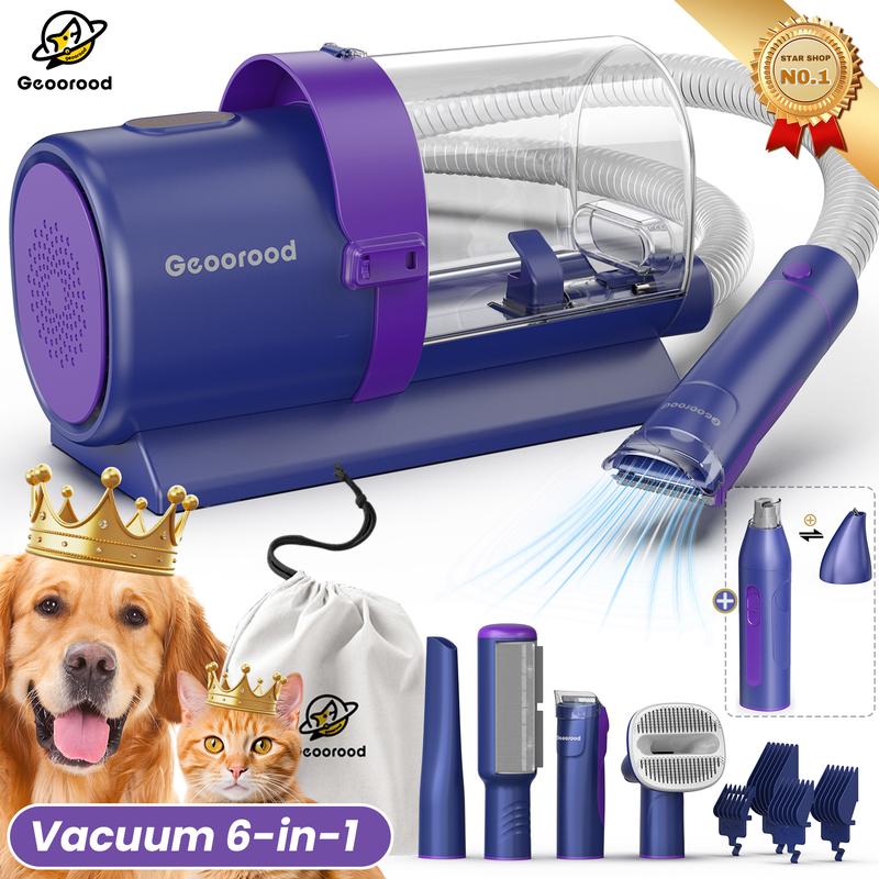 Dog Grooming All-in-One Kit with Vacuum Brush 2.5L Large Pog, Stainless Steel Blades Lightweight Design 13KPa Suction Force Portable Cleaning Set