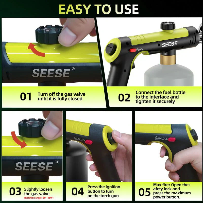 SEESE Powerful Propane Torch(Propane Tank Not Included),With One-Touch Max Fire Button and Safety Lock, Adjustable Blow Torch