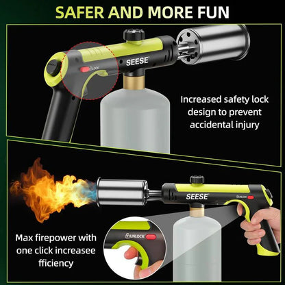 SEESE Powerful Propane Torch(Propane Tank Not Included),With One-Touch Max Fire Button and Safety Lock, Adjustable Blow Torch