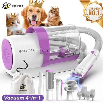 Dog Grooming All-in-One Kit with Vacuum Brush 2.5L Large Pog, Stainless Steel Blades Lightweight Design 13KPa Suction Force Portable Cleaning Set