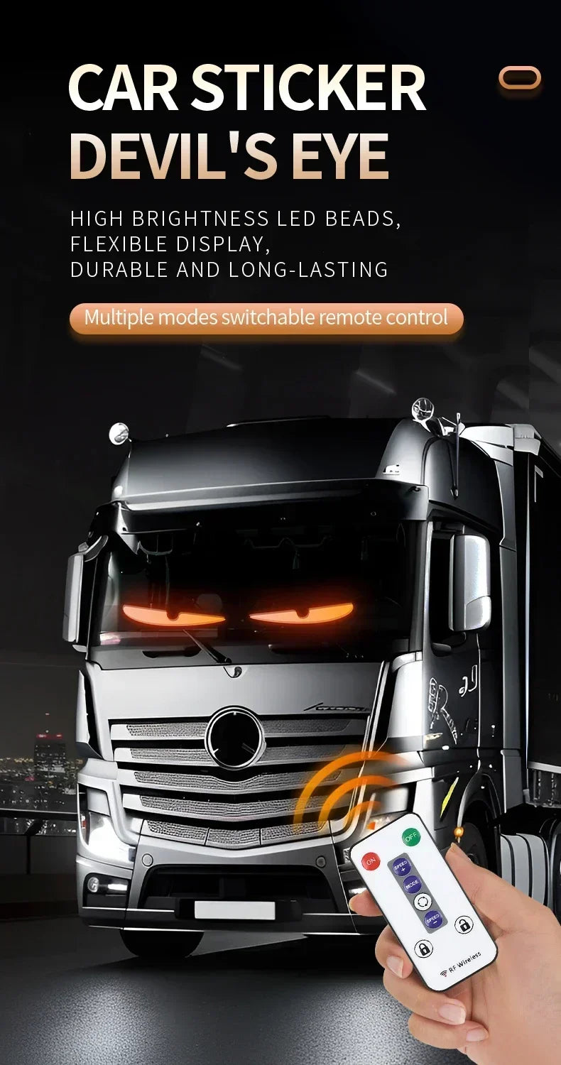 Truck & Car Devil Eye LED Pixel Panel Light – Remote-Control Soft Foldable Scrolling Display 12V/24V