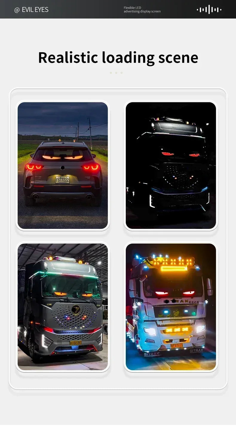 Truck & Car Devil Eye LED Pixel Panel Light – Remote-Control Soft Foldable Scrolling Display 12V/24V