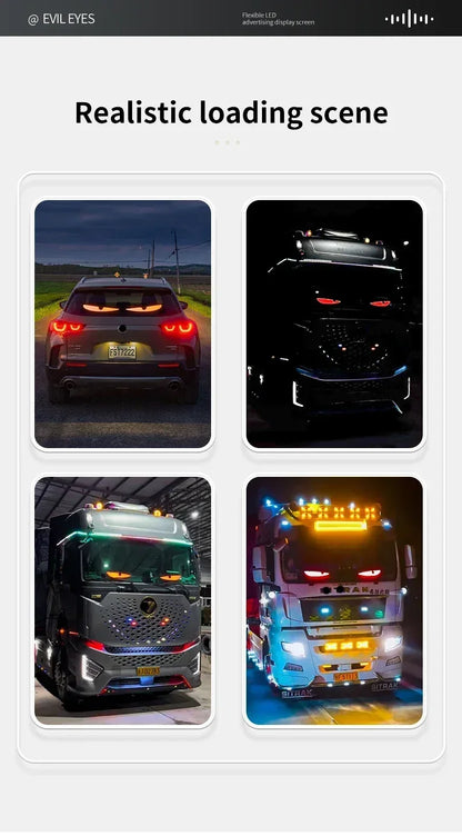 Truck & Car Devil Eye LED Pixel Panel Light – Remote-Control Soft Foldable Scrolling Display 12V/24V