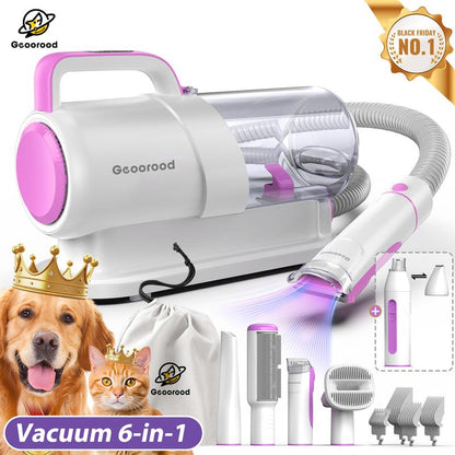 Dog Grooming All-in-One Kit with Vacuum Brush 2.5L Large Pog, Stainless Steel Blades Lightweight Design 13KPa Suction Force Portable Cleaning Set
