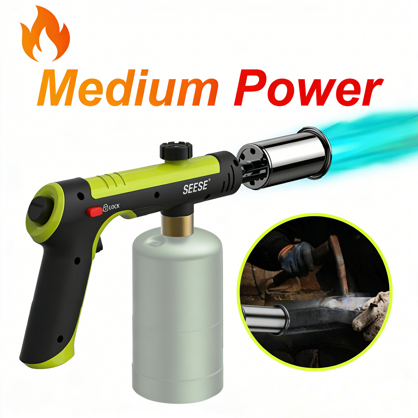 SEESE Powerful Propane Torch(Propane Tank Not Included),With One-Touch Max Fire Button and Safety Lock, Adjustable Blow Torch